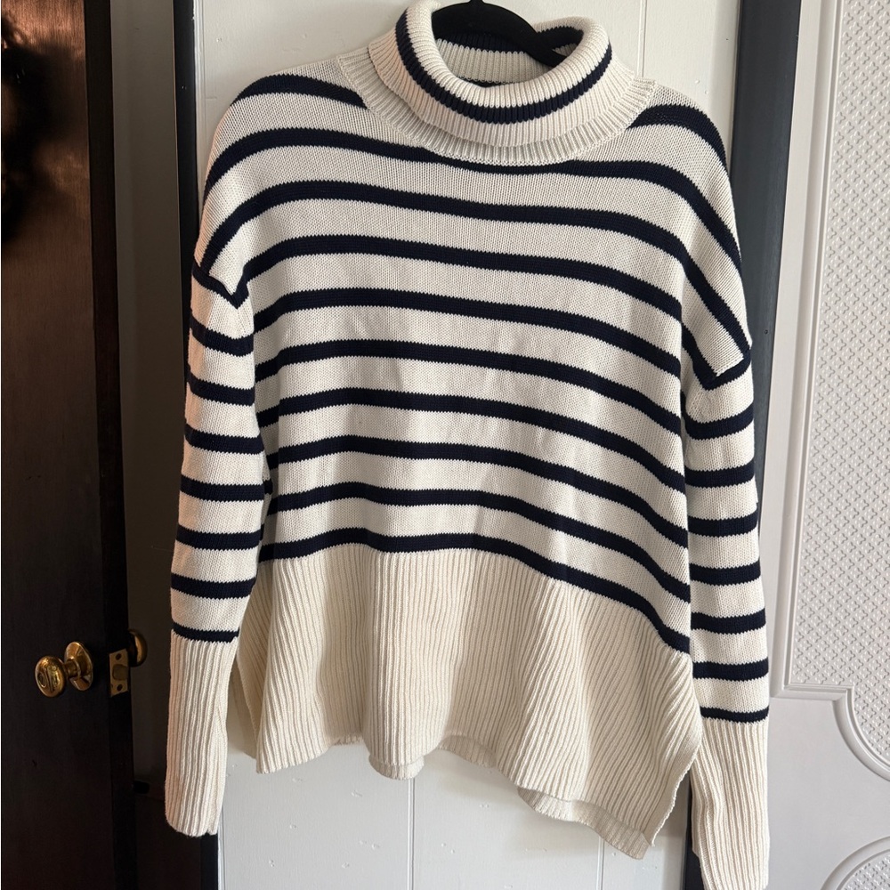 GAP Navy and Cream Striped Turtleneck Sweater